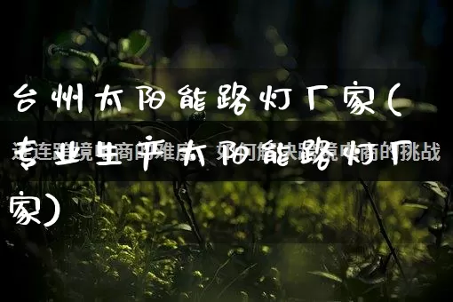 台州太阳能路灯厂家(专业生产太阳能路灯厂家)_https://www.gdbxwh.com_代运营_第1张